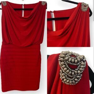 Red Cocktail Dress by Scarlett Sz 4, gorgeous! NWT🏷 Jeweled shoulder,Silky Knit